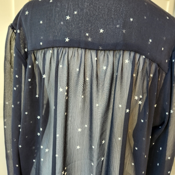 Lovestitch Star Print Black White Long Sleeve Sheer Blouse Top Button Medium - Picture 8 of 15
